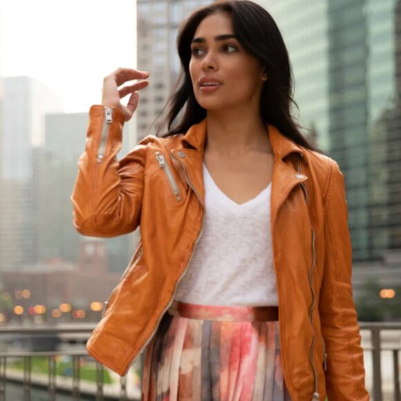 Women's Sofia RF Leather Jacket by Mauritius. Mango. XS / 4. NWT - Picture 1 of 8